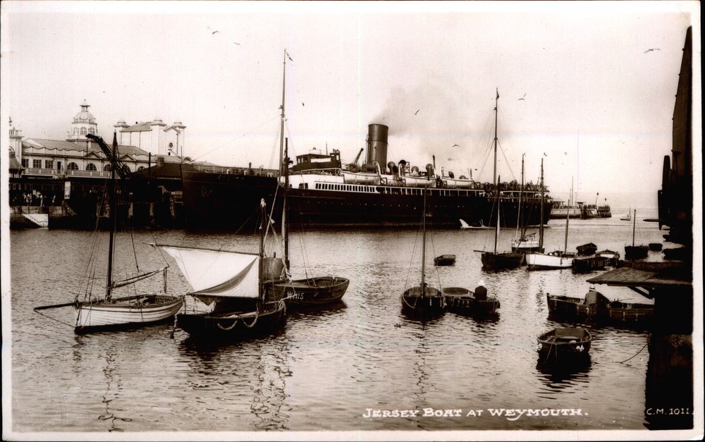 Jersey Boat at Weymouth England UK ~ steamship in port ~ RPPC real photo