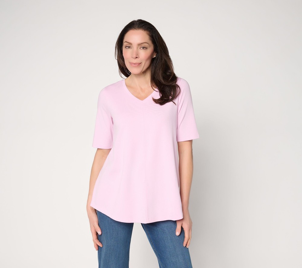 Gloria Vanderbilt Women's Top Sz M Denim & Co. Essentials Elbow Pink A278986