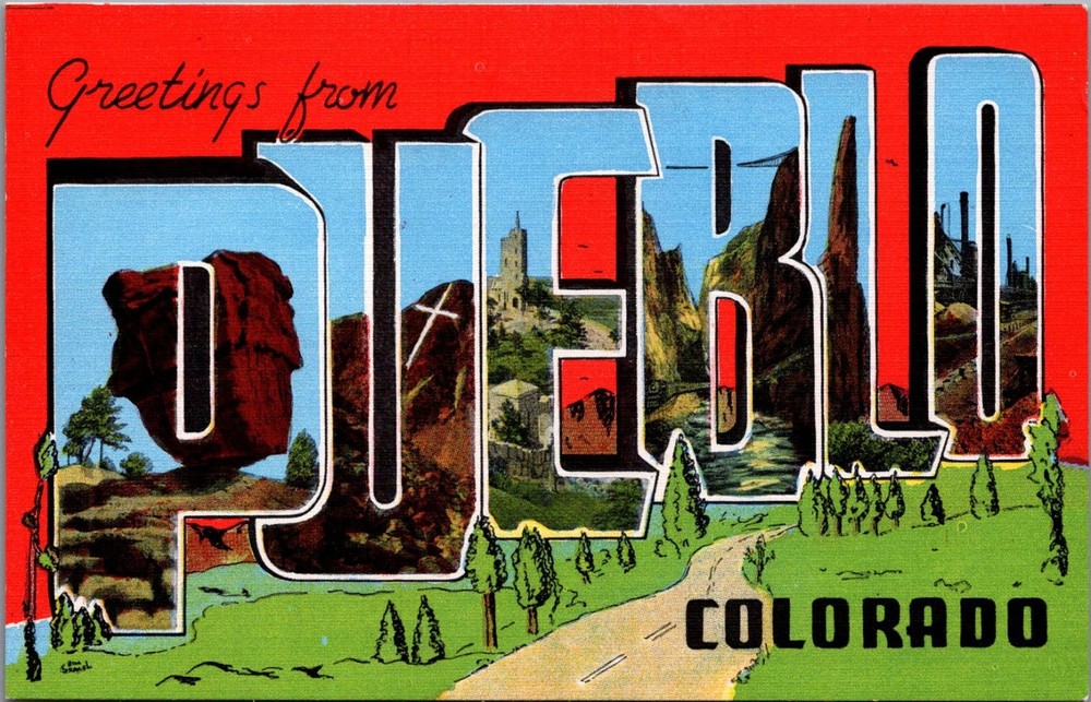 Greetings from Pueblo Colorado Large Letter Postcard E. C. Kropp Natural Color