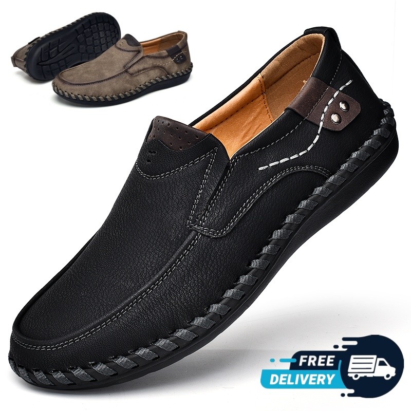 Men's Soft Business Leather Shoes Hand Sewn Artificial Leather Loafers Driving