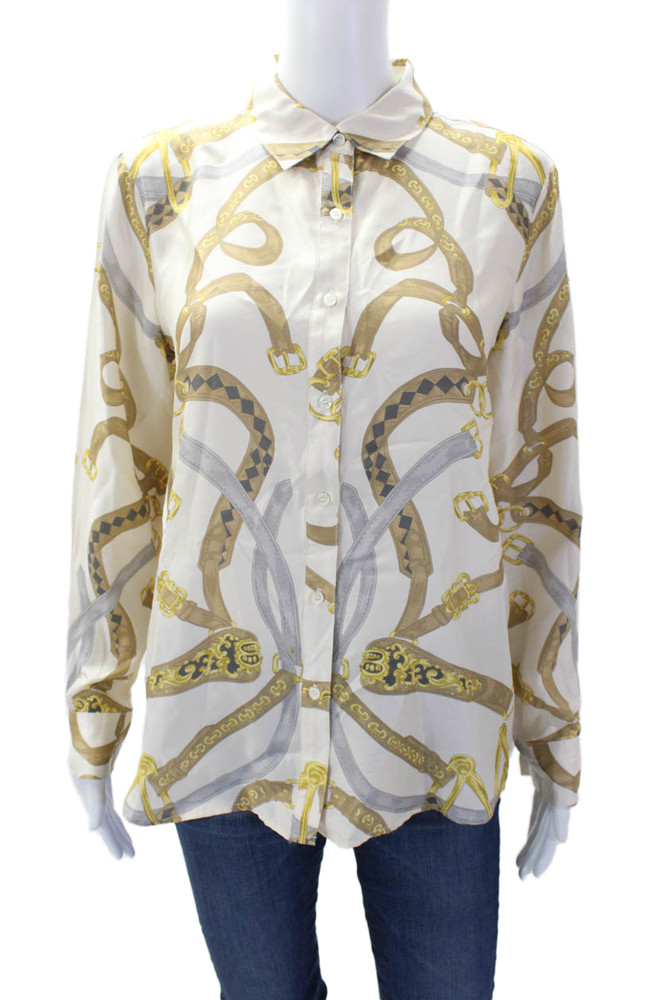 J. Mclaughlin Womens Textured Long Sleeve Button Up Pattern Blouse White Size SFree Shipping in US $100+ Orders | $6.95 Orders Below