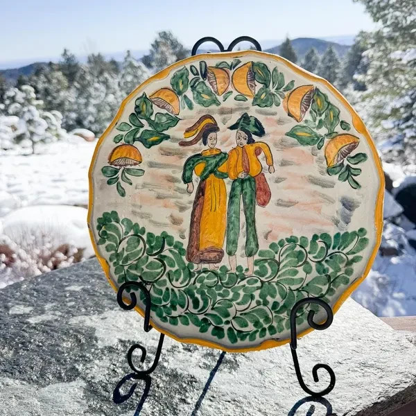 Vintage French Country Hand Painted Decorative Plate, Folk Art Wall Plate, 12