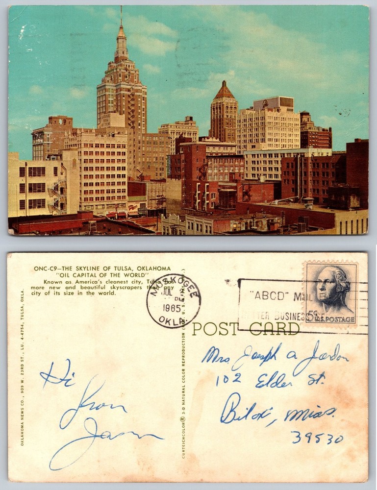 1965 Tulsa Oklahoma Skyline Postcard Oil Capital of the World Curteichcolor