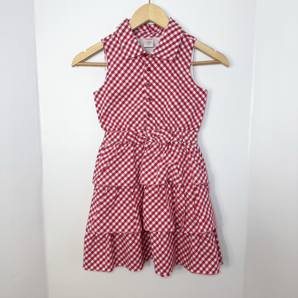 Gymboree Girls Red Gingham Tiered Dress Sz 8 Check Shirt Dress Cottage Western