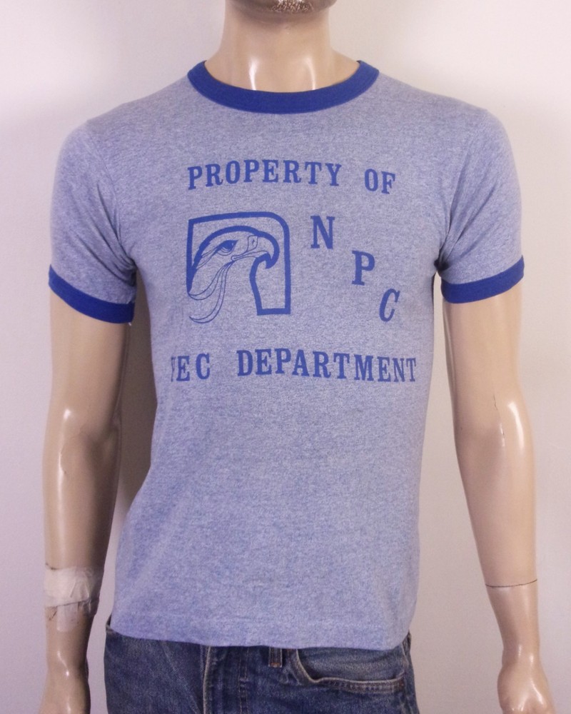 vintage 80s single stitch Property of NPC T-Shirt Blue Ringer Bodybuilding sz M