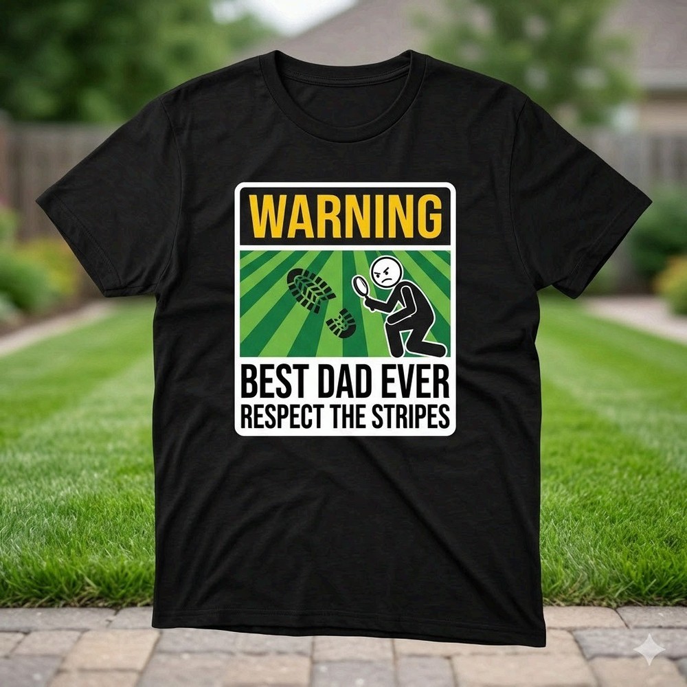 Best Dad Ever Lawn Stripes Warning Funny Yard Dad T-Shirt