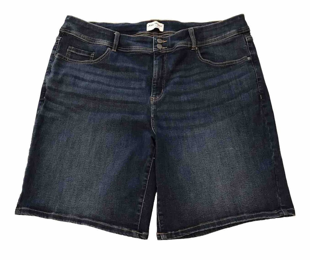 Lane Bryant Tighter Tummy Denim Bermuda Jean Shorts Sz 24 Blue Whiskered Stretch