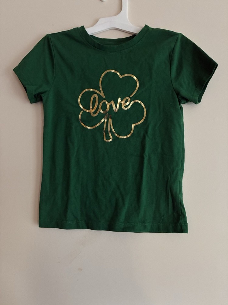Celebrate! St Patrick's Day Kids Girls Gold Shamrock Love Cotton T-Shirt Green S