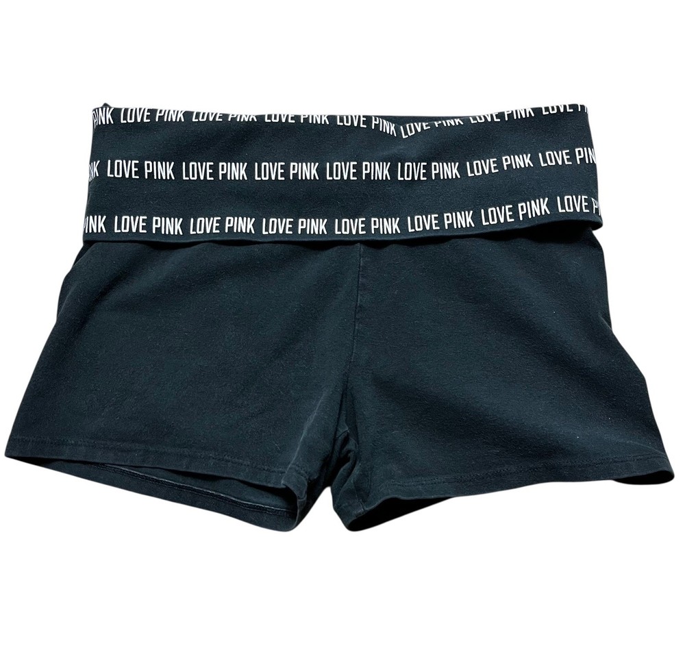 Victoria’s Secret PINK  Y2K Vintage Black Foldover Yoga Shorts Sz Small
