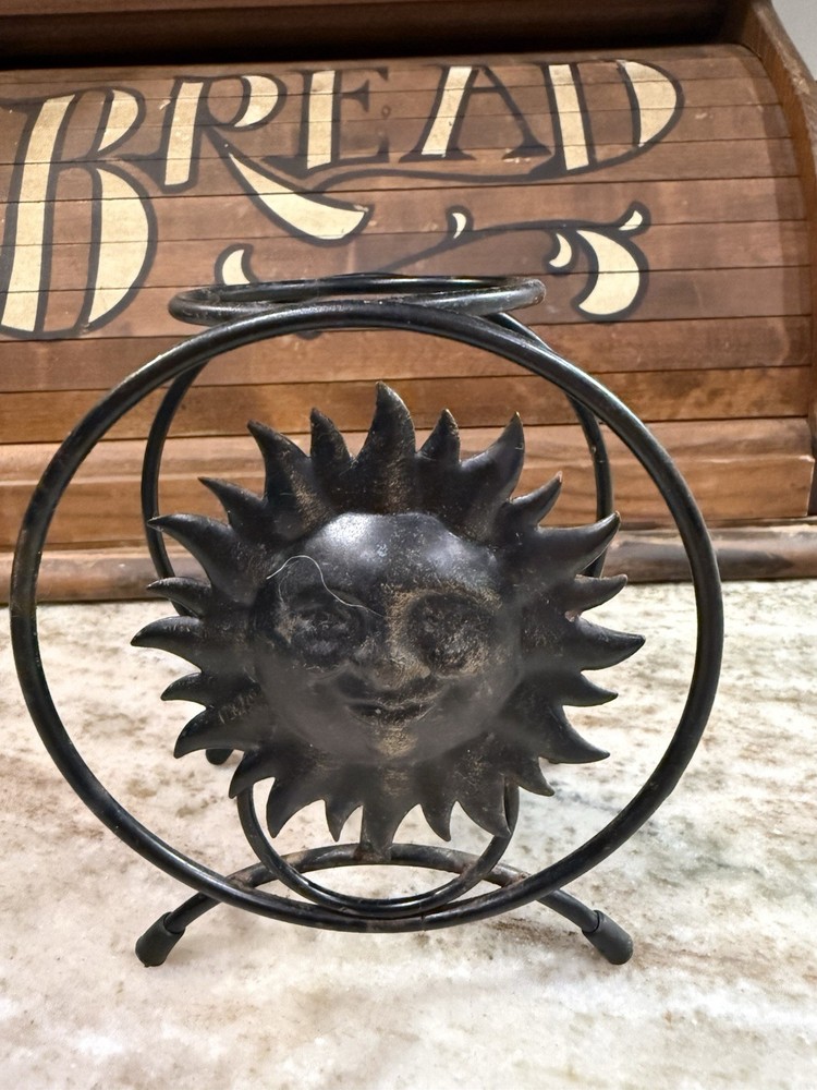 Celestial Sun Face Metal Candle Holder Gothic Boho Patio Decor Vintage