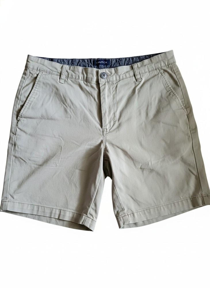 NWT Nautica beige tan True Khaki cotton blend Deck shorts mens size 34W