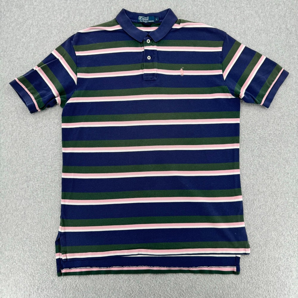 Polo Ralph Lauren Shirt Men's Large Multicolor Striped Short Sleeve Rugby Pony