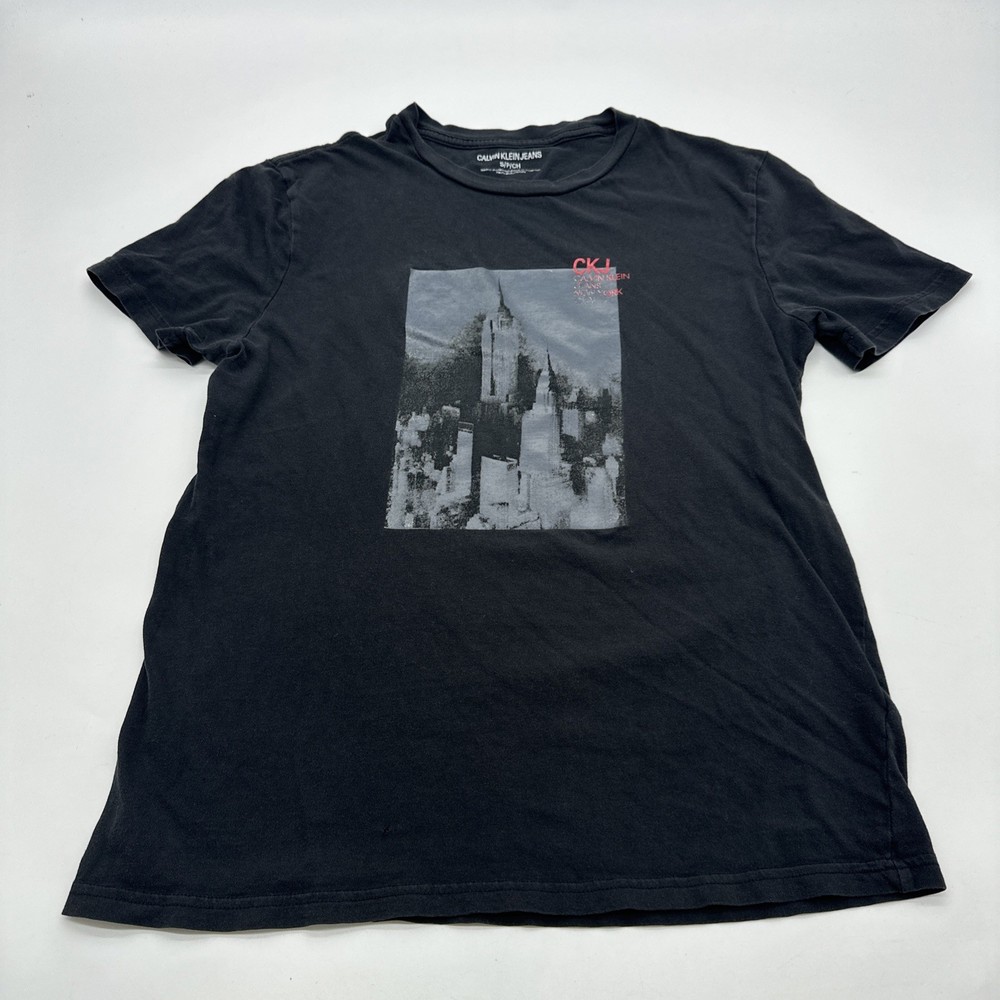 Calvin Klein Jeans T-Shirt Women Small Graphic Print Logo Black ..#32357
