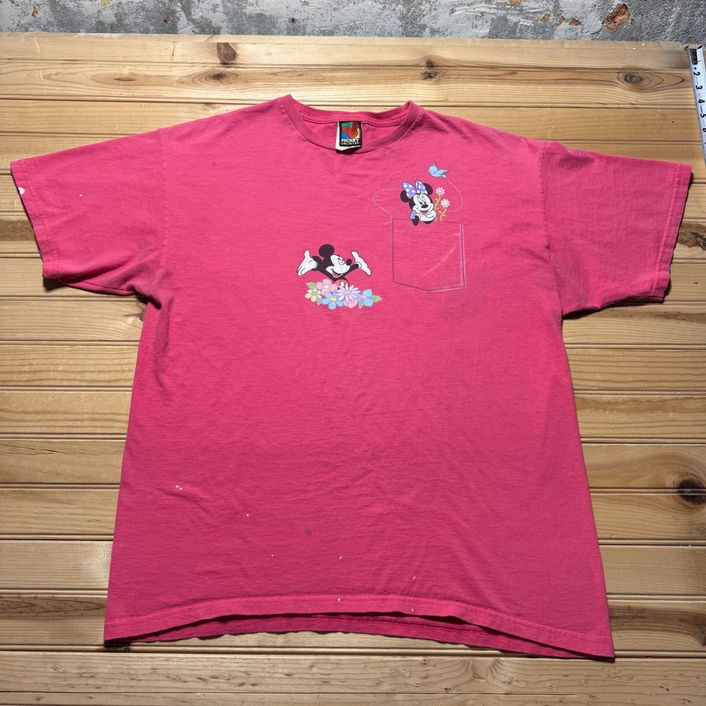 Vintage 90s Disney Mickey & Minnie Mouse Flowers Cartoon Graphic T-Shirt - XL