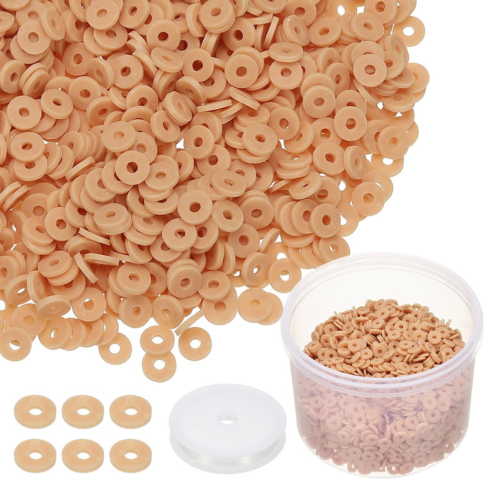 3000 Pcs Light Brown 6mm Flat Clay Beads Friendship Bracelet DIY Kit with Cord