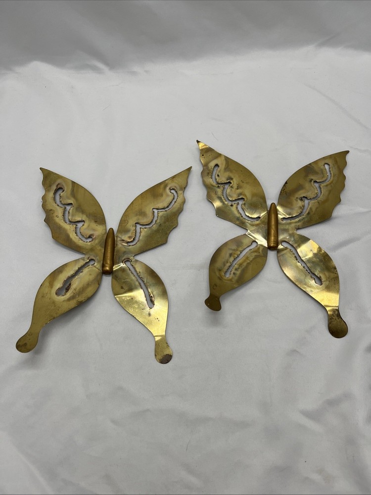 MCM Brass Butterfly Pair Hanging Wall Decor Sculptures Art Home Accent