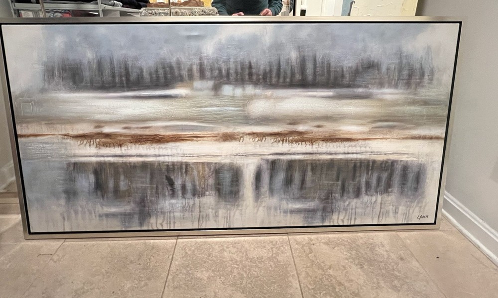 Serene Abstract Winter Forest and Lake Canvas Wall Art-image