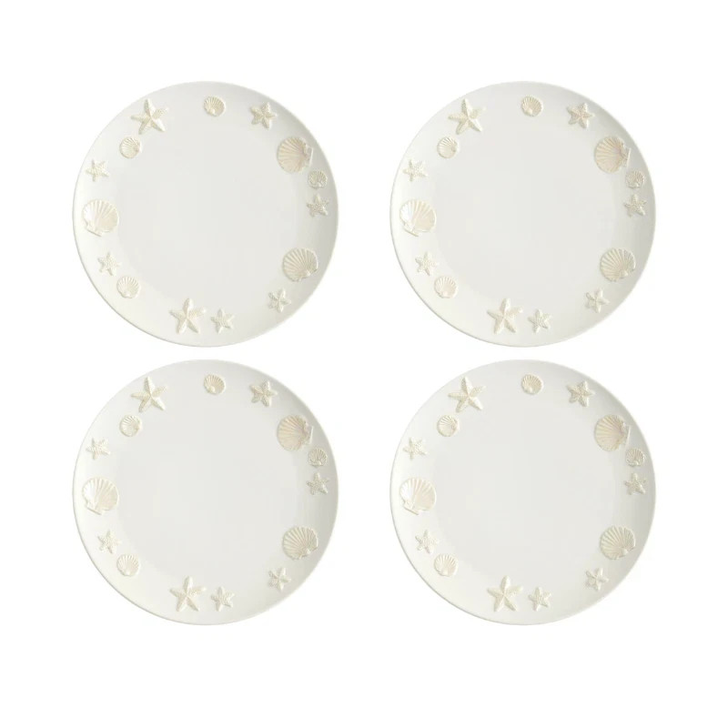 Pottery Barn Coastal Embossed Stoneware Dinner Plates - Set of 4