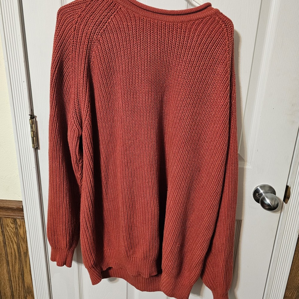 LL Bean Men’s Ribbed Pullover Sweater Burnt Orange Heavyweight Chunky XL Tall
