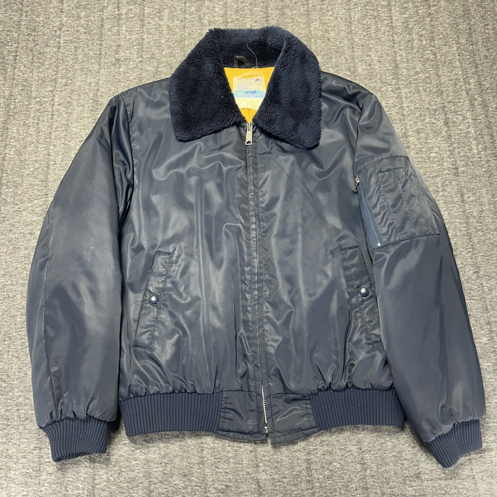 Vintage Sears Navy Bomber Jacket Mens Large 42-44 Aviator Full Zip Work Leisure