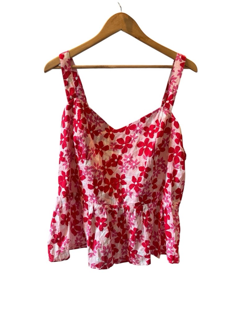 NWT Draper James Women's Tank Top Size 22 Red Pink Floral Open Back Ruffle Boho