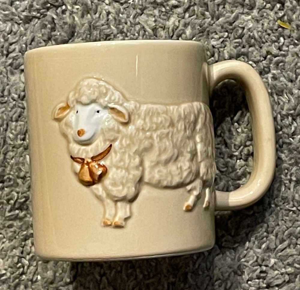 Vintage 1984 Otagiri Japan Coffee Tea Mug Cup - Embossed Sheep Lamb 3D RARE HTF