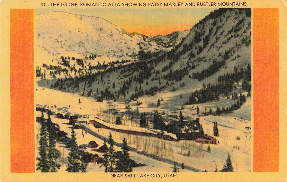 Alta Utah Ski Lodge Patsy Marley Rustler Mountains Vintage Postcard