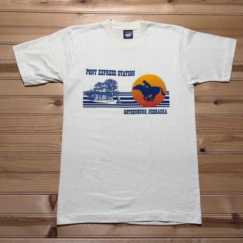 Vintage 80s Pony Express Station Gothenburg Nebraska Graphic T-Shirt USA Medium