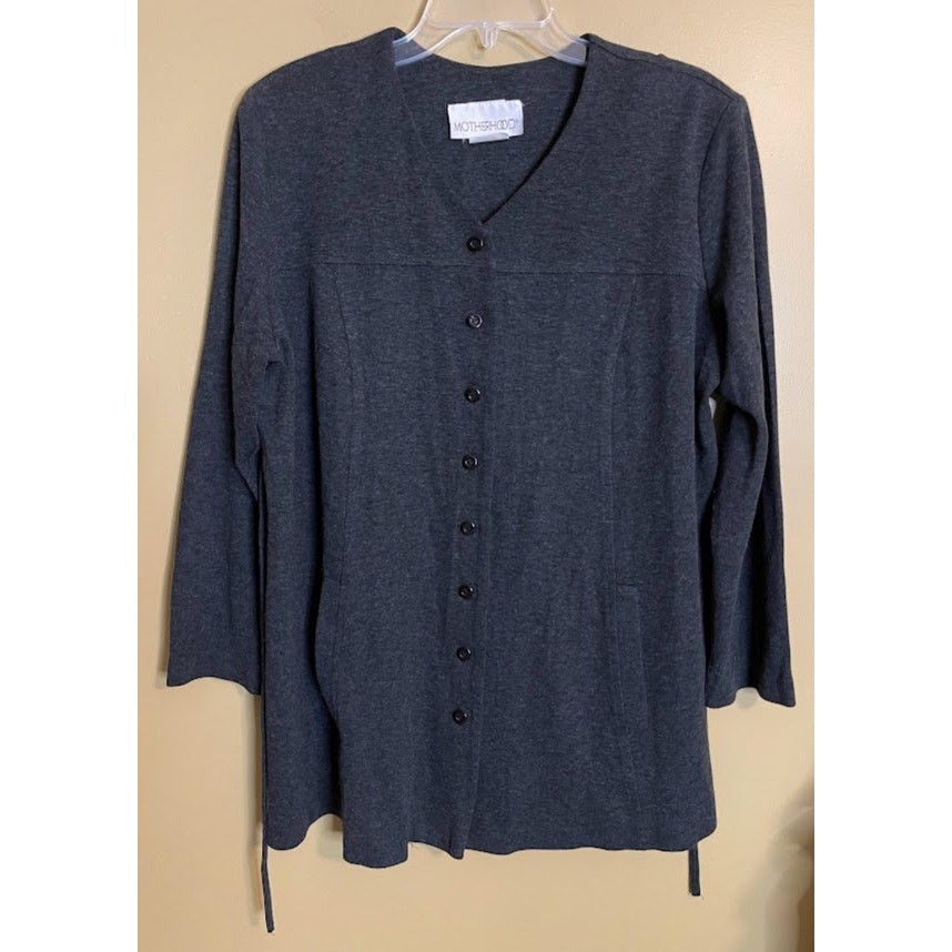 Motherhood Maternity Gray Long Sleeve Button Front Top Size Large