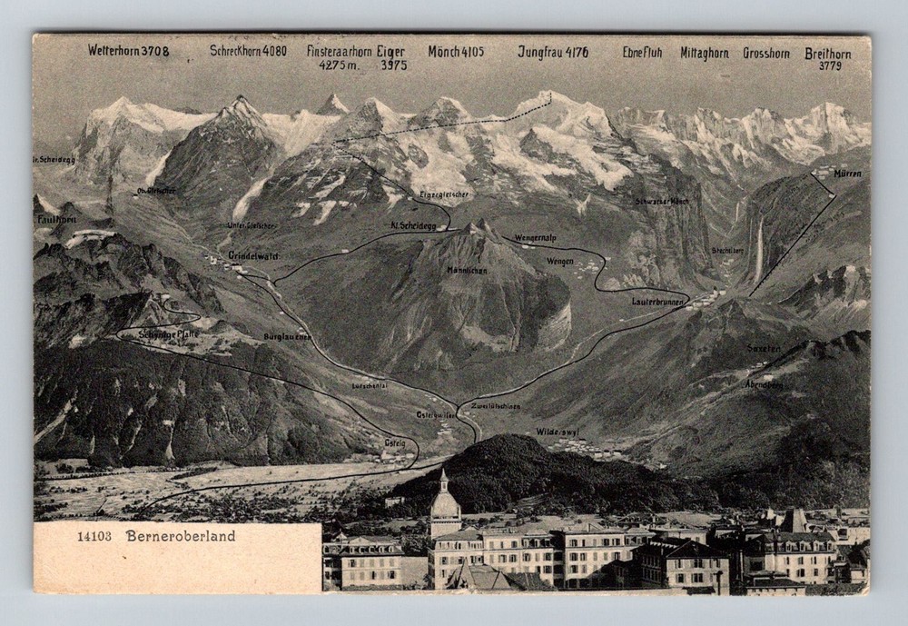 Switzerland- Berneroberland Alps Souvenir Old Postal View Vintage c1905 Postcard