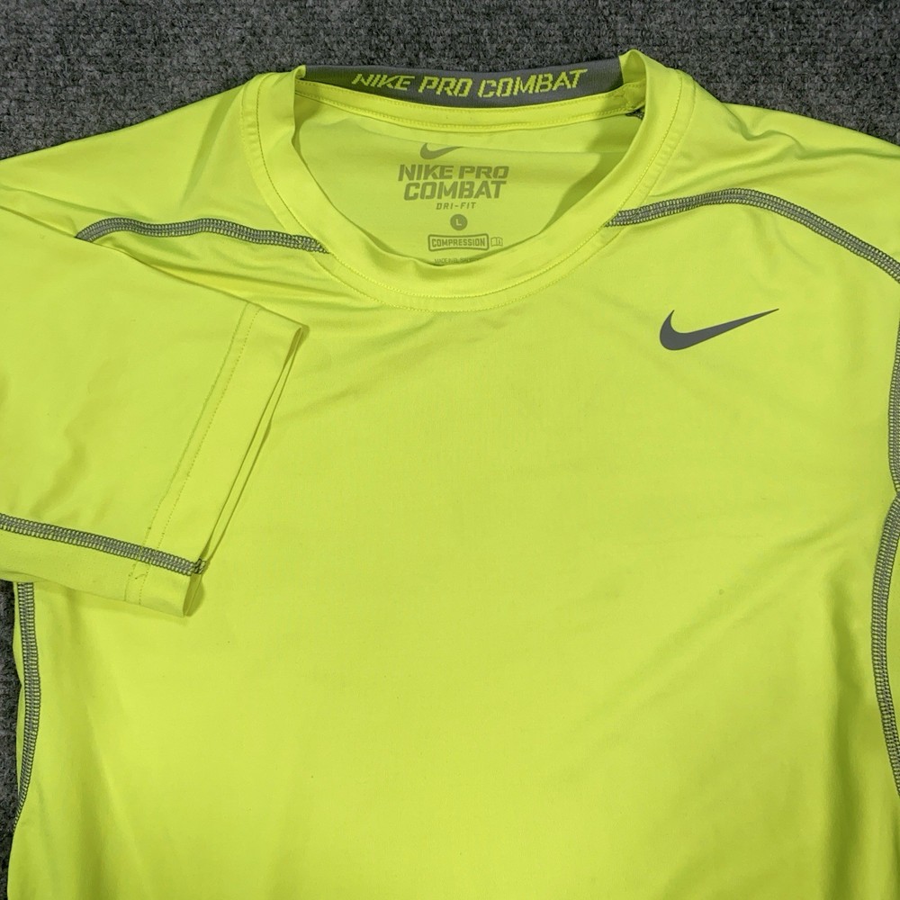 Nike Pro Combat Dri Fit Shirt Mens Large Yellow Fitted Compression Training