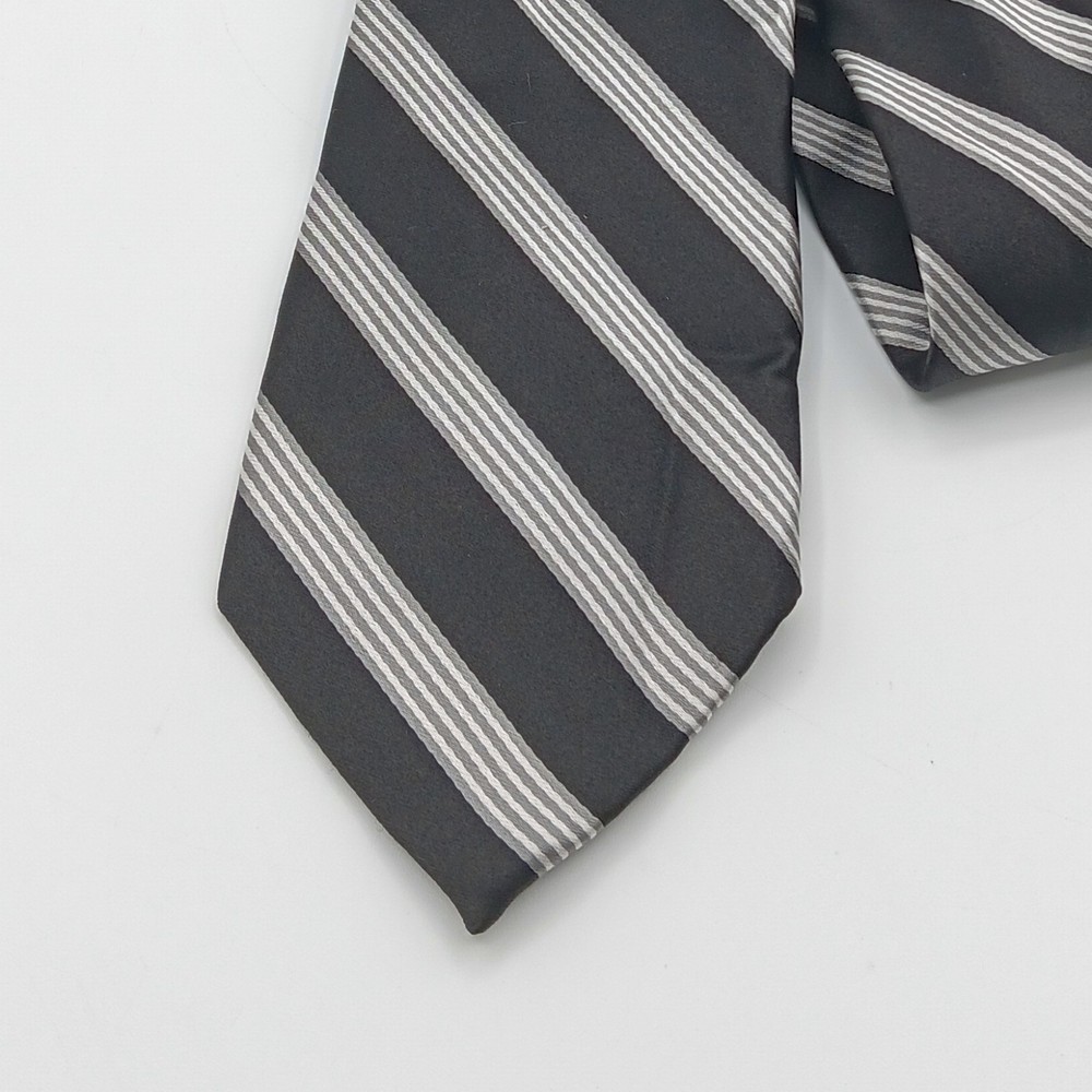 Burma Bibas Silk Repp Tie Mens 62” Black Gray Stripe Designer Classic Preppy New