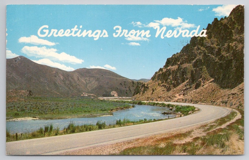 Greetings From Nevada US Highway 40 Humboldt River Vintage Postcard 1960