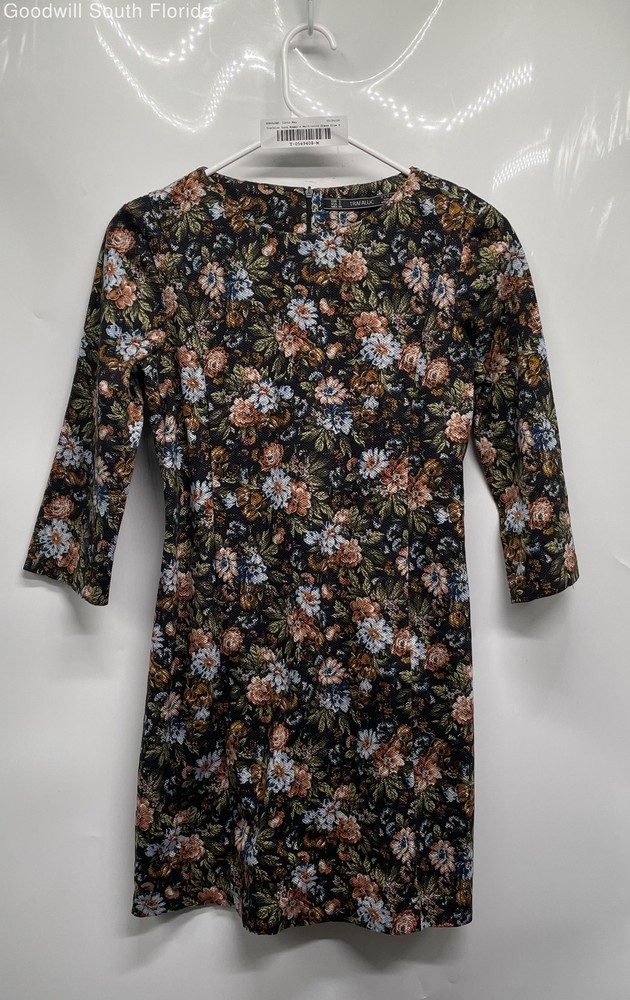 Zara Womens Trafaluc Multicolor Tapestry Floral 3/4 Sleeve Mini Dress Size Small