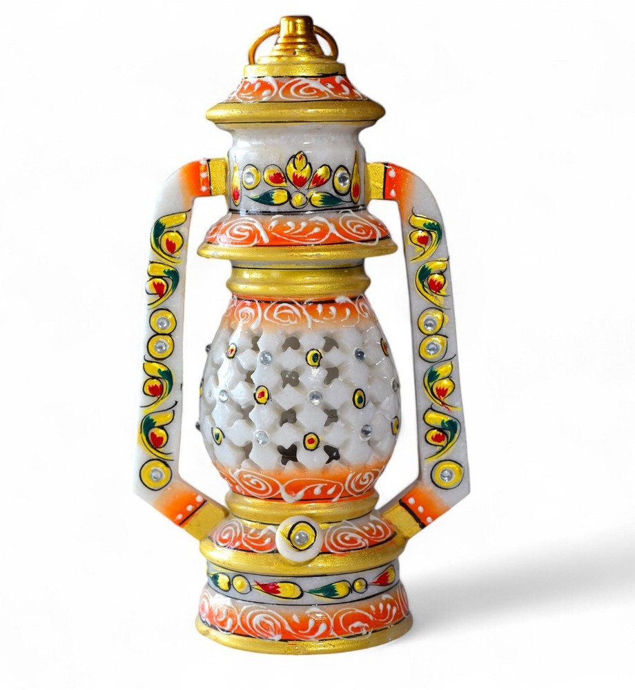 Marble Lantern With Jali Carving & Painting