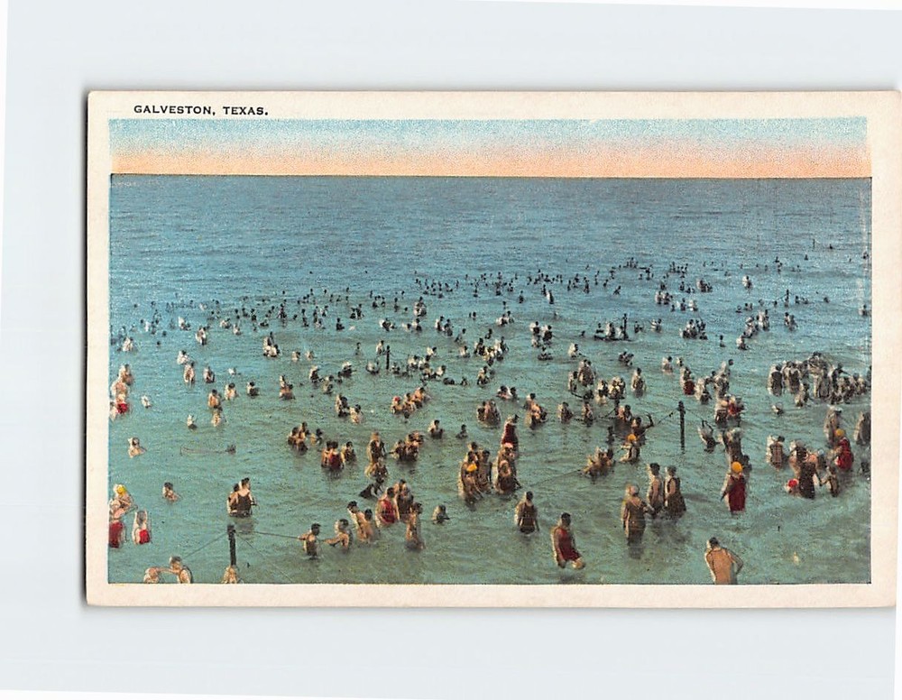 Postcard Beach Scene Galveston Texas USA
