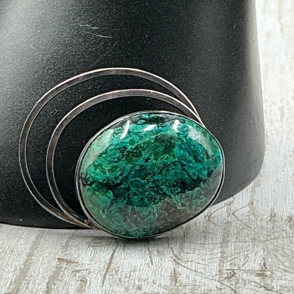 Vintage Israel 925 Sterling Silver Modernist Eilat Stone Brooch Pendant