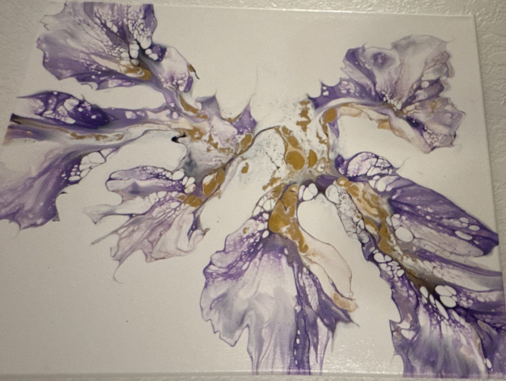 Abstract Purple White Gold Fluid Art Painting Unframed Single Piece Art
