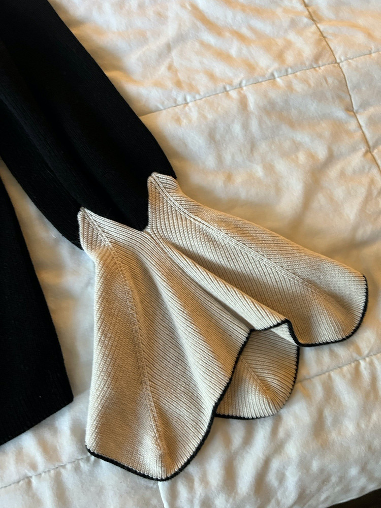 Nic + Zoe Black Cream Funky Contrast Cuff Unique Sweater Large Cotton Blend