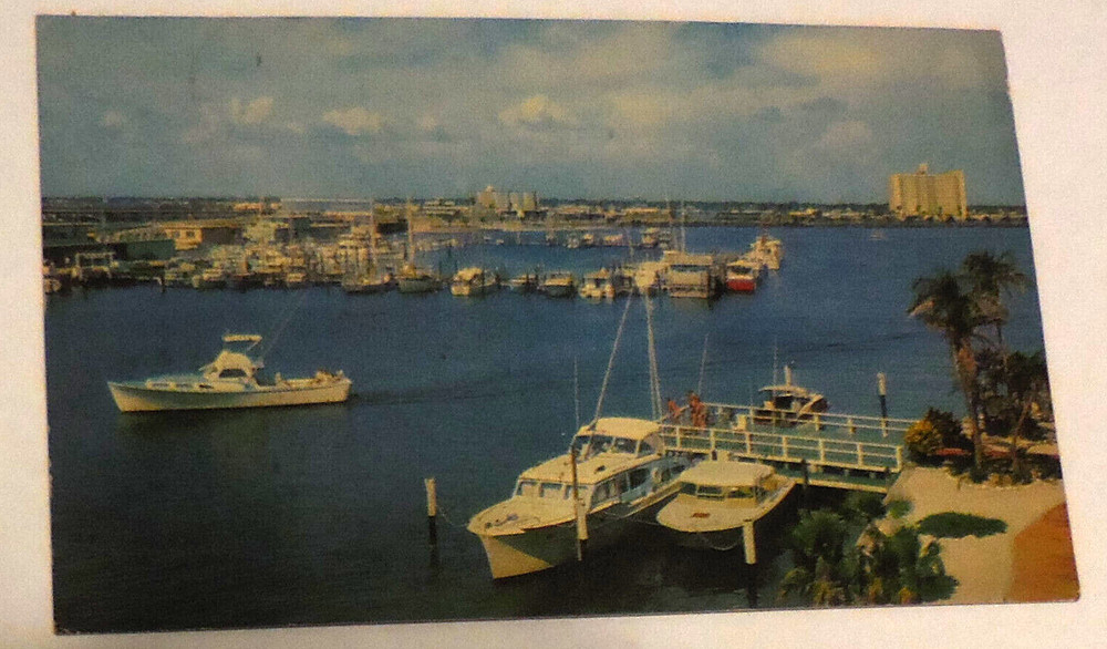 1  The Marina and Yacht Basin at Clearwater Beach Florida postcard VTG