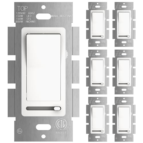 Slide Dimmer Switch, Single-Pole or 3-Way, for Dimmable LED 6 Pack White