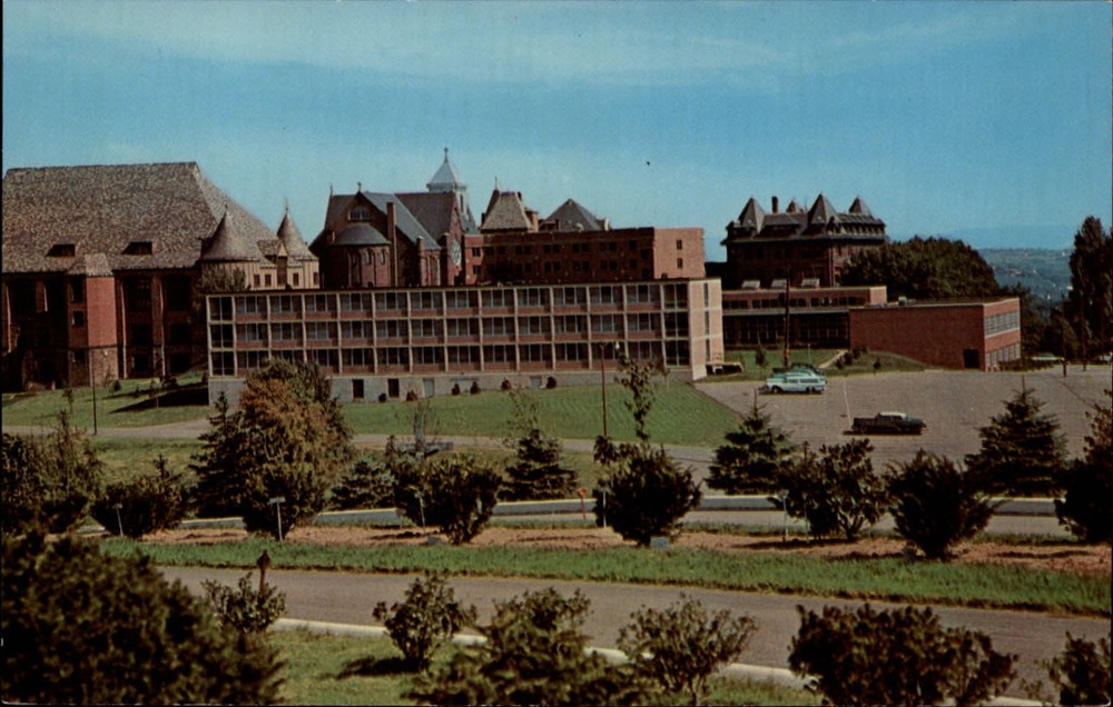 Seton Hill College ~ Greensburg Pennsylvania ~ 1950s cars ~ vintage postcard