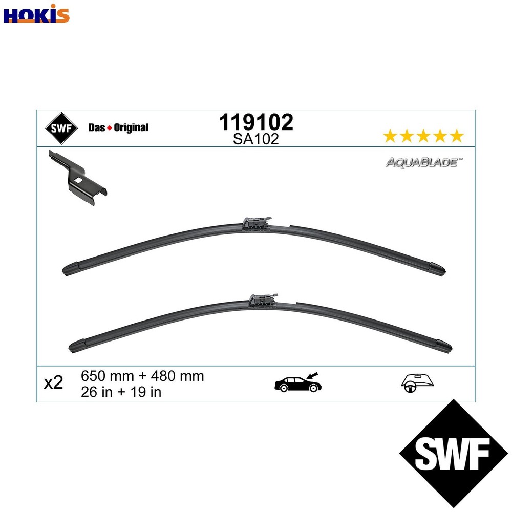 WIPER BLADE 119102 FOR VOLVO XC60/II/SUV B420T6/420T/420T2/4204T31P 2.0L 4cyl