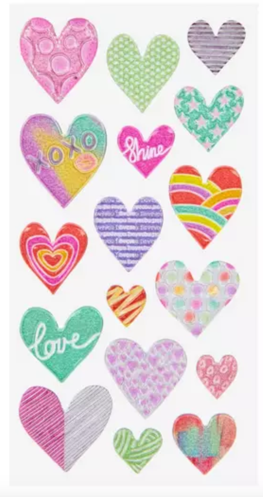 Colorful Hearts  Glitter Plastic  3D Stickers Planner Supply Papercraft Crafts