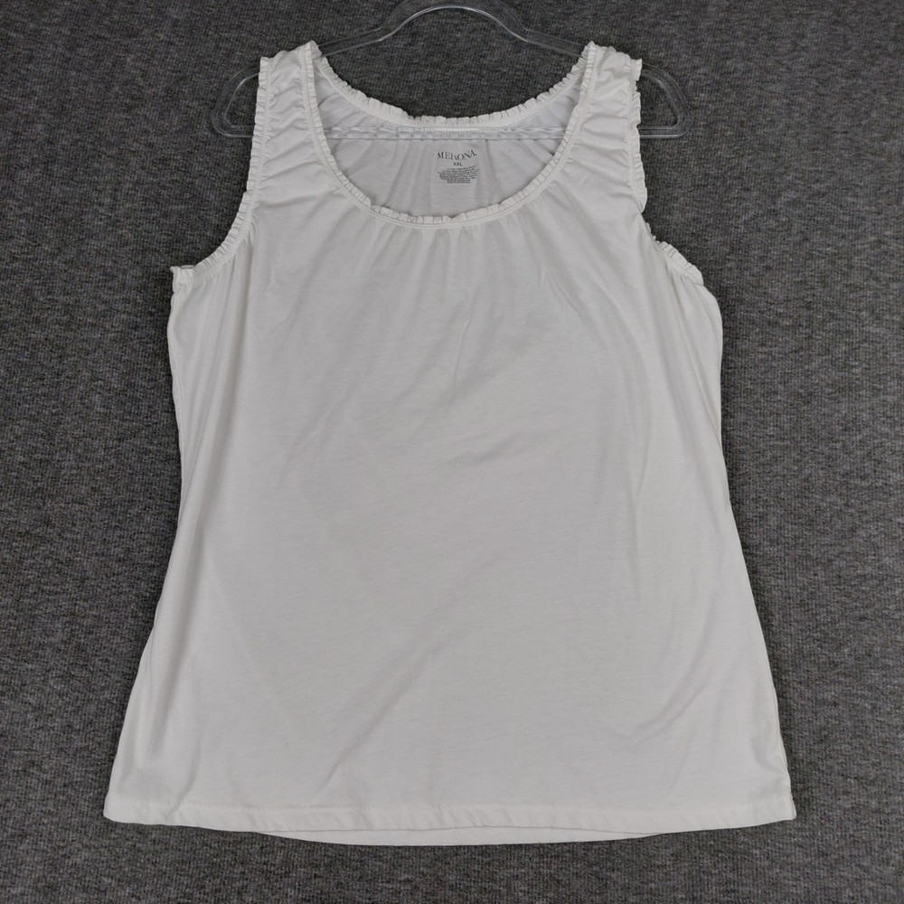 Merona Womens White Ruffle Trim Basic Cotton Blend Sleeveless Tank Top Size Xxl
