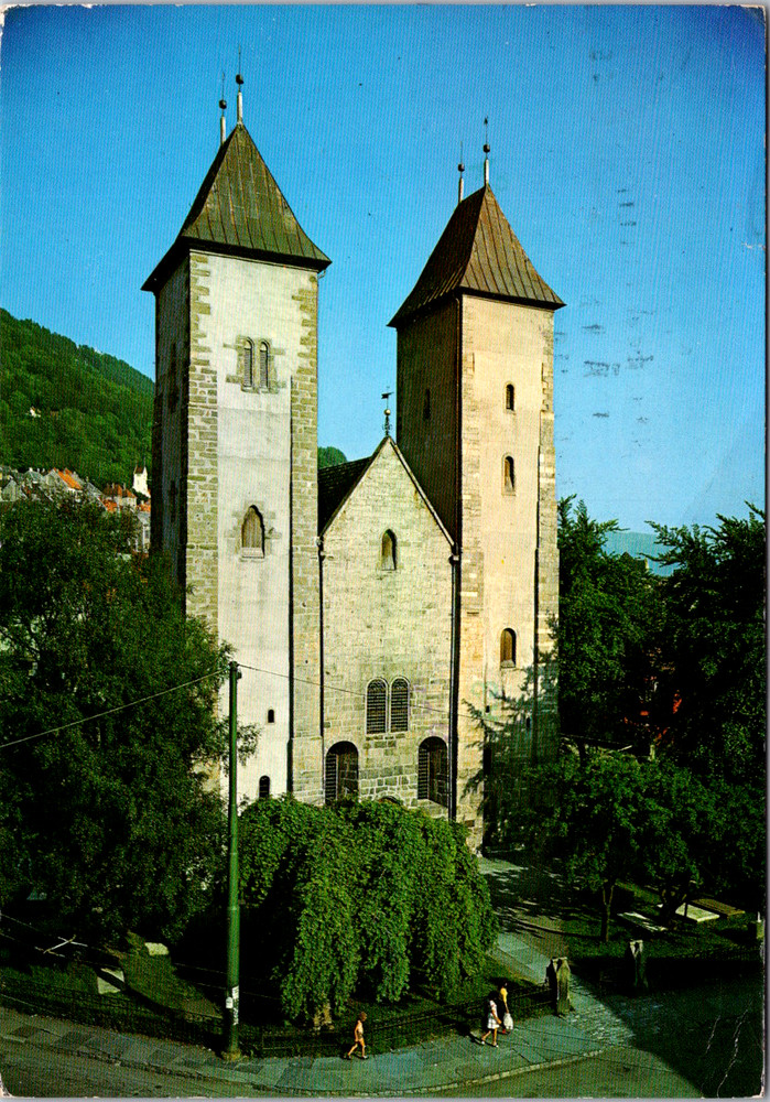 Vintage Postcard Bergen Norway St Mary's Church With Scenic View