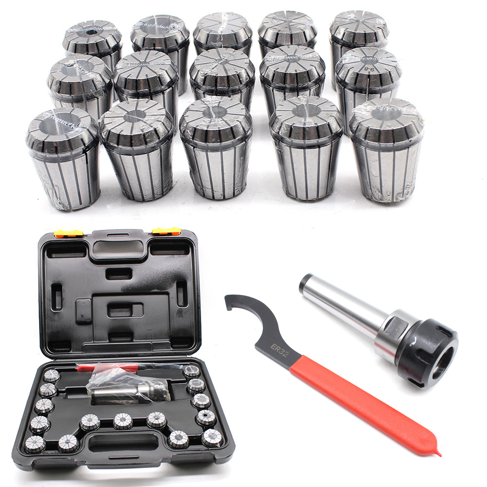 ER32 Collet Set with MT3 Shank Chuck Spanner and Box for High-Precision Milling
