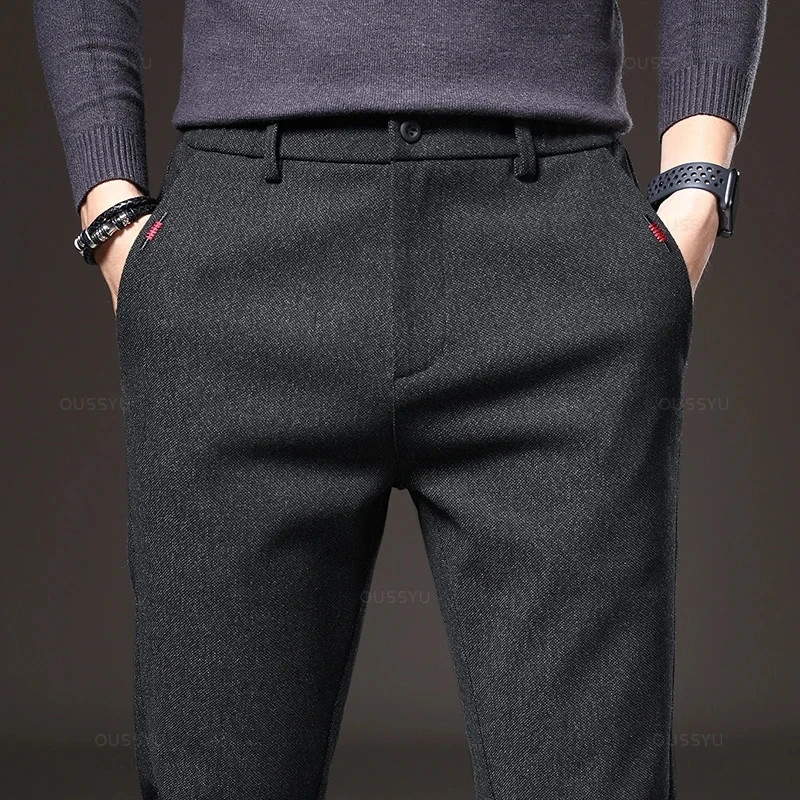 Autumn Men's Casual Pants Business Fashion Elastic Waist Slim Fit Stretch Thick