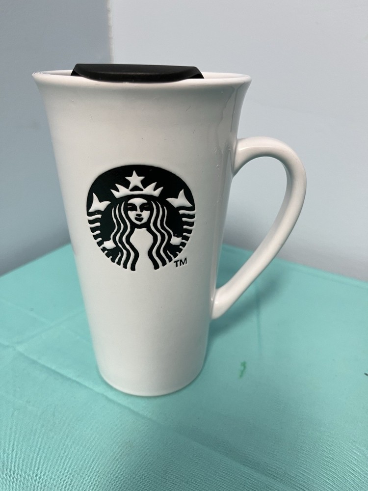 Starbucks 2013 Siren Logo Ceramic Travel Mug 16oz White Tall w/ Lid