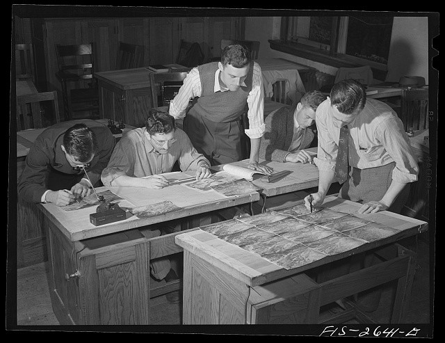 Ames Iowa Iowa State College 1942 Forestry Students Study Aerial Maps